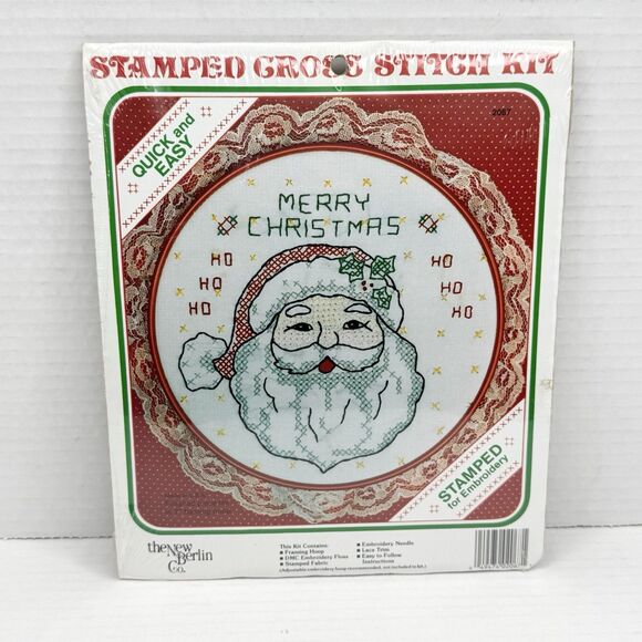 Vtg The New Berlin Co. Stamped Cross Stitch Frame Hoop Kit Merry Christmas - Picture 1 of 5